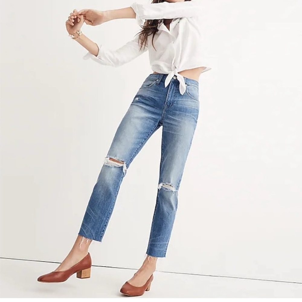 Madewell The High Rise Slim Boyjean Knee Rip Edition Size 29 Medium Wash H5863